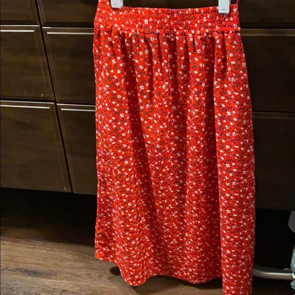 Floral print red long skirt
